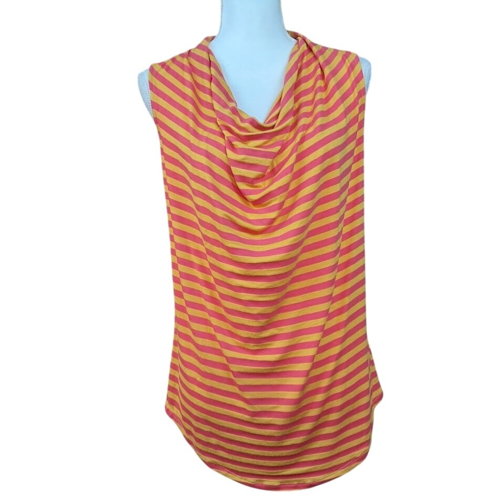FENN WRIGHT MANSON M Sleeveless Cowl Neck Tunic Top Striped Pink & Orange